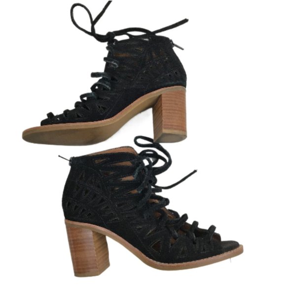 Jeffrey Campbell Lace-Up Open Toe Black Leather Booties 6.5 - Picture 1 of 13